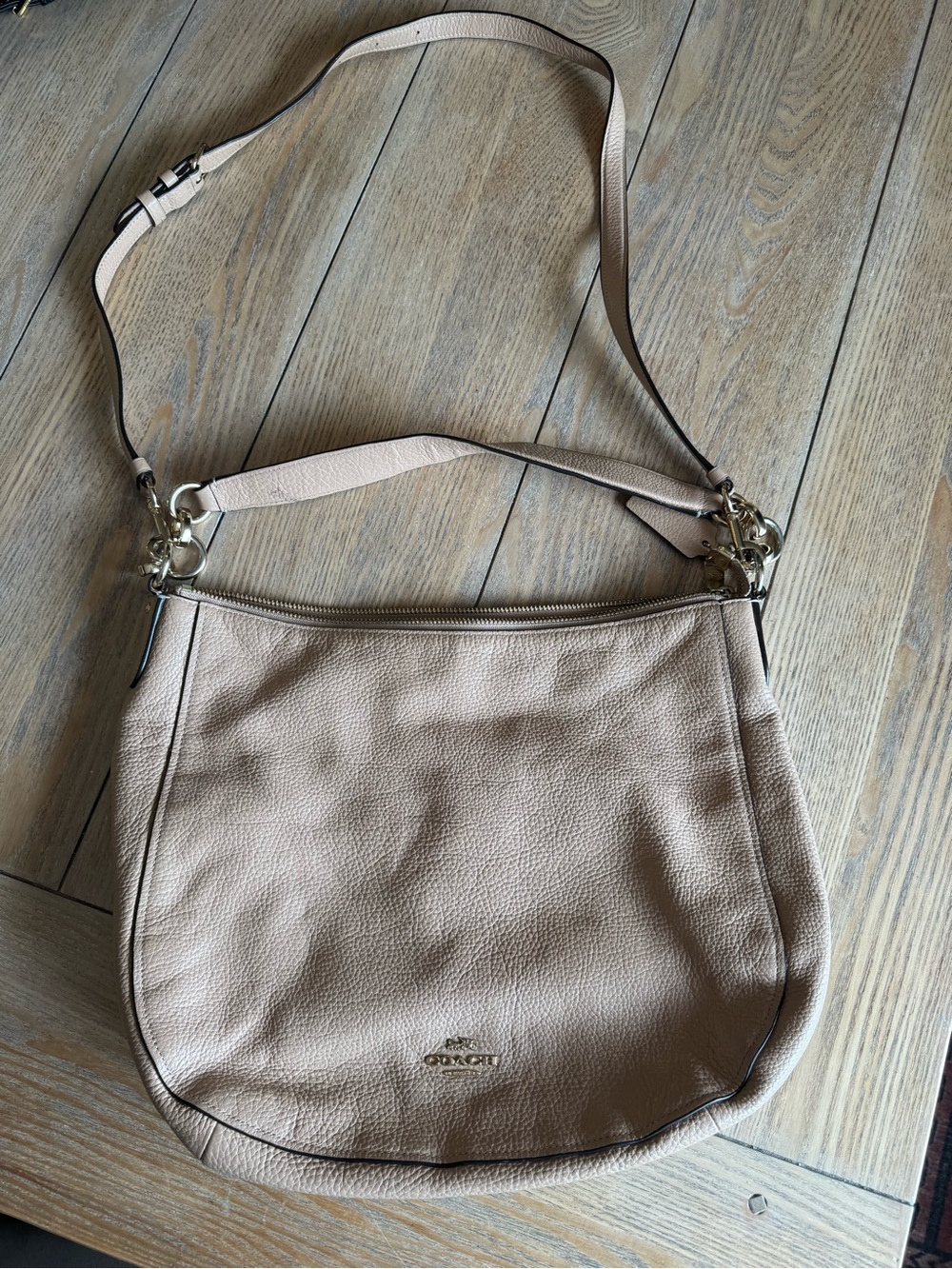 Coach Pebbled Leather Shoulder Bag in Beige